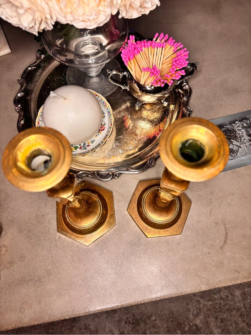 Vintage Solid Brass Candlesticks Pair 9.5” Octagonal Base Neoclassical